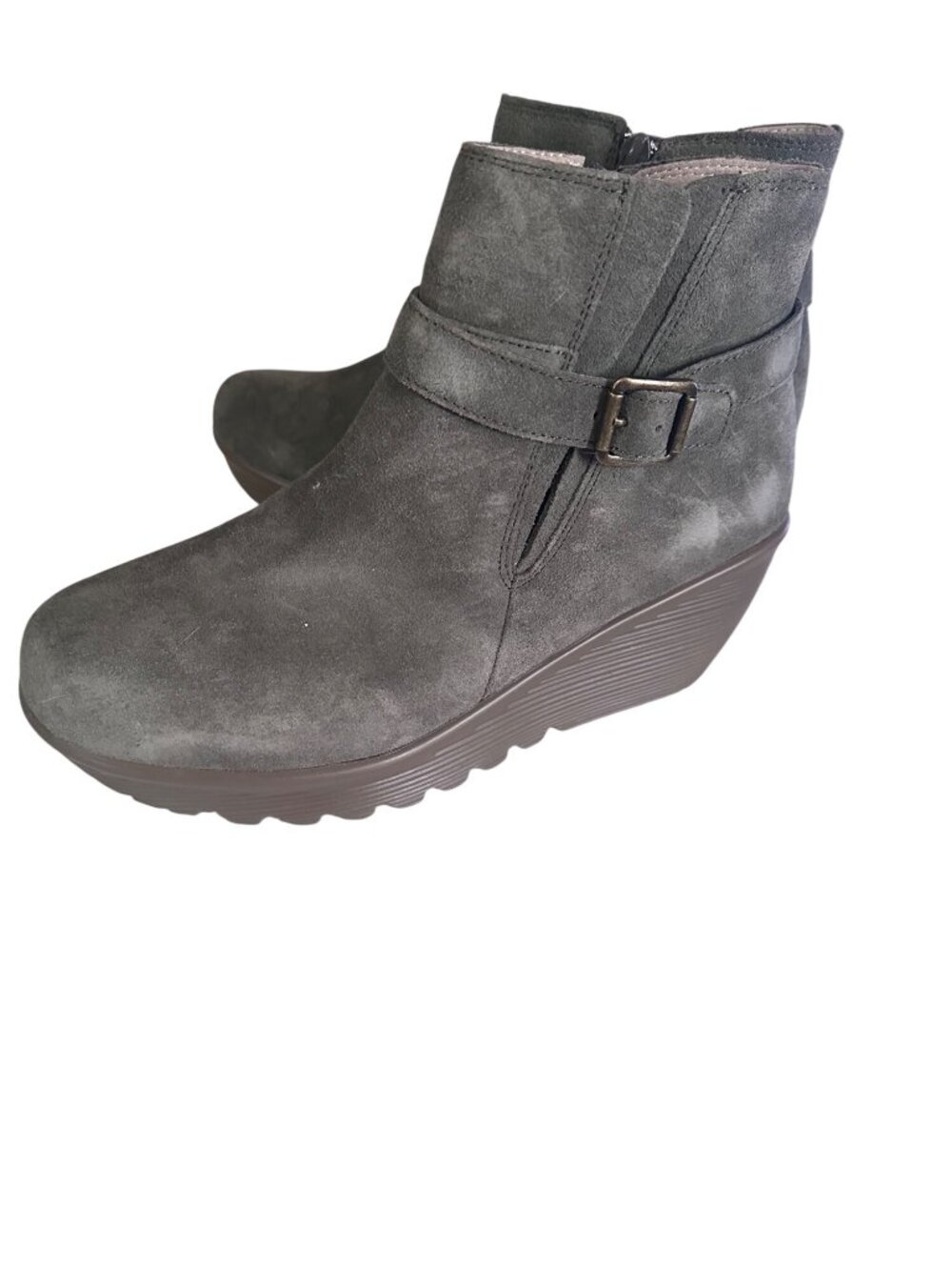 Skechers air-cooled memory foam gray wedge leather boots size 9.5